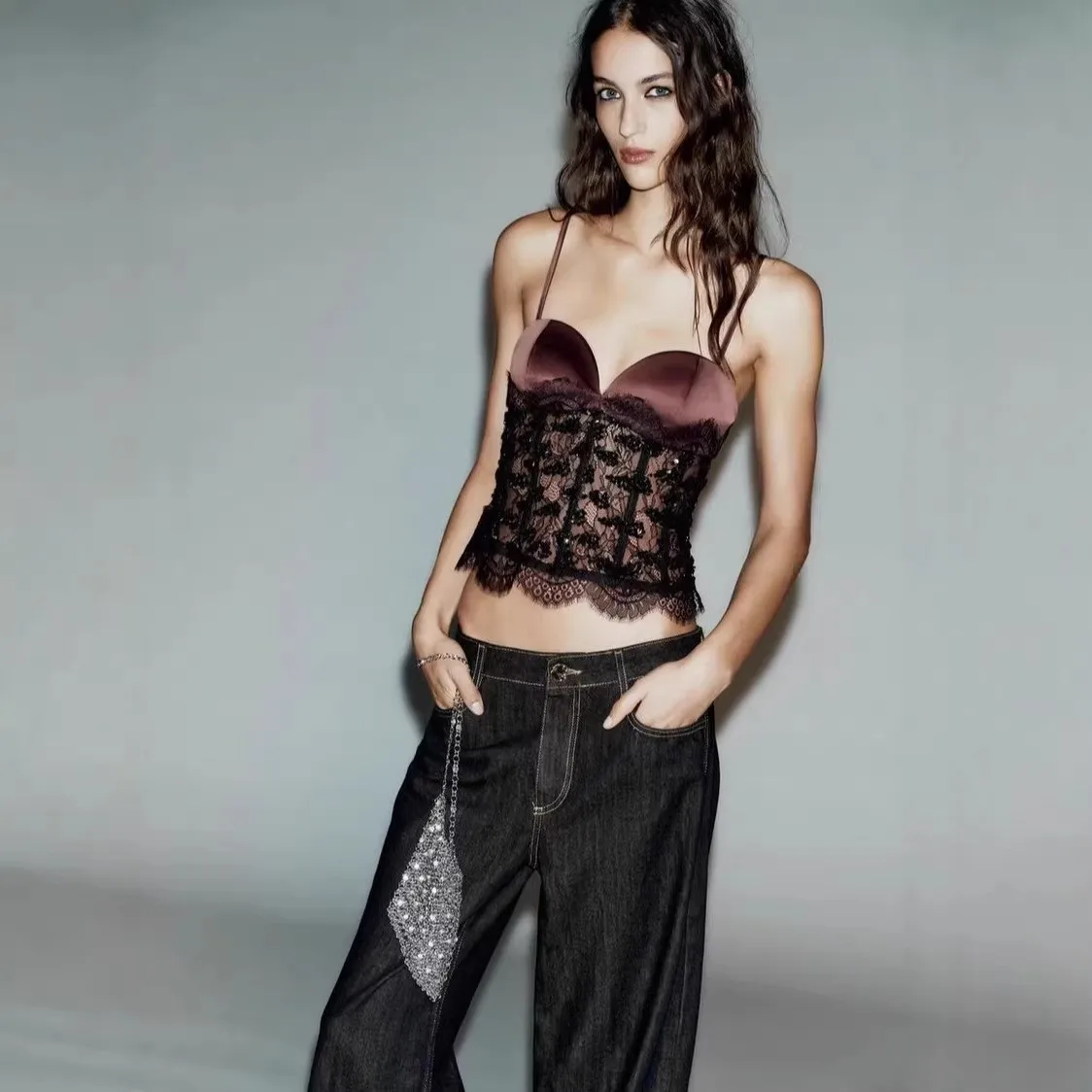 No Padding Camisole Bandeau Short Length Sexy with Private Celebrity Style Slight Stretch Spaghetti Strap Inner Wear Camisole