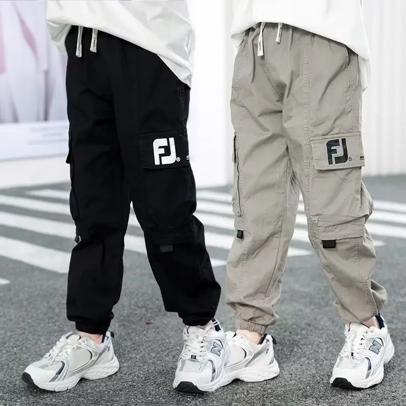 Spring Autumn New Boys Causal Cargo Pants Letter Print Loose Sports Pants For 5 6 8 10 12 14 Years Teen Boys Cotton Trousers