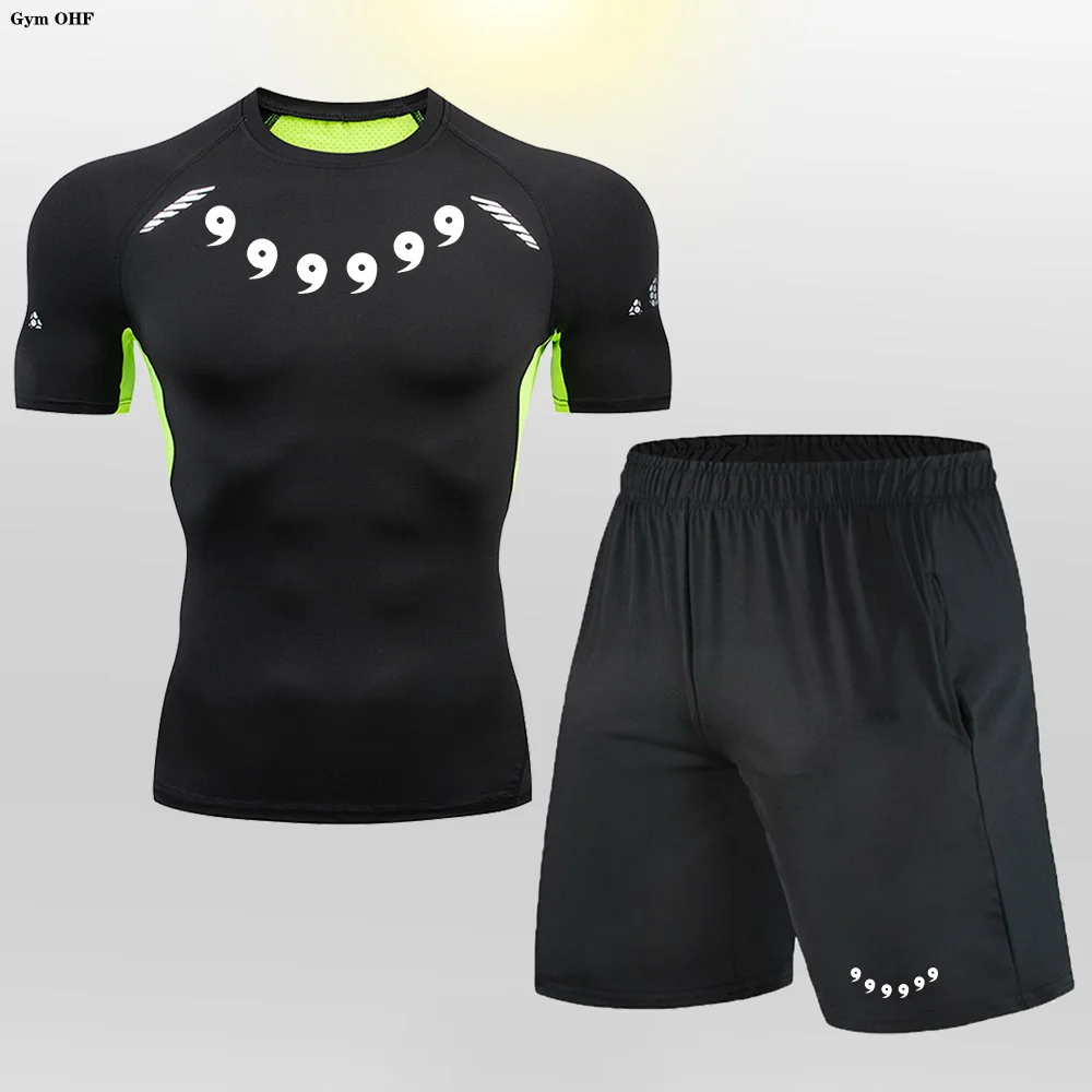 Treinamento básico masculino wicking suor manga curta conjunto de secagem rápida design verão roupas esportivas fitness apertado correndo fino terno pista