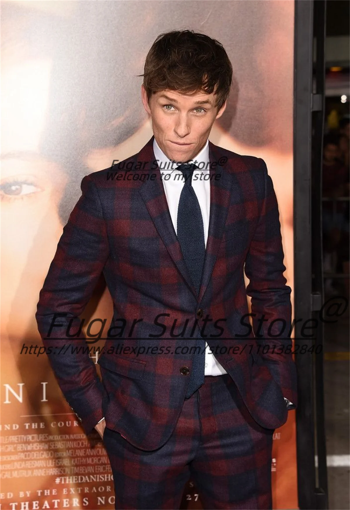 

Business Plaid Men Suits Customized Slim Fit Notched Lapel Groom Wedding Tuxedos 2 Pieces Sets Male Prom Blazers Costume Homme