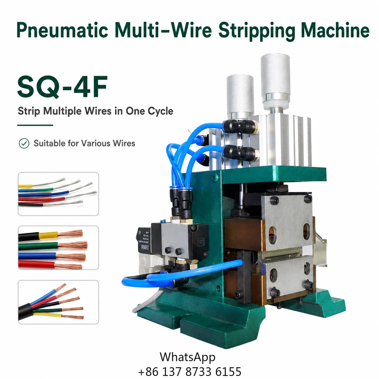 SQ-4F Dual-Blade Pneumatic Multi-Core Wire Stripping Machine AWG32-14 25 Mm Length Multiple Wires Per Cycle For Harness