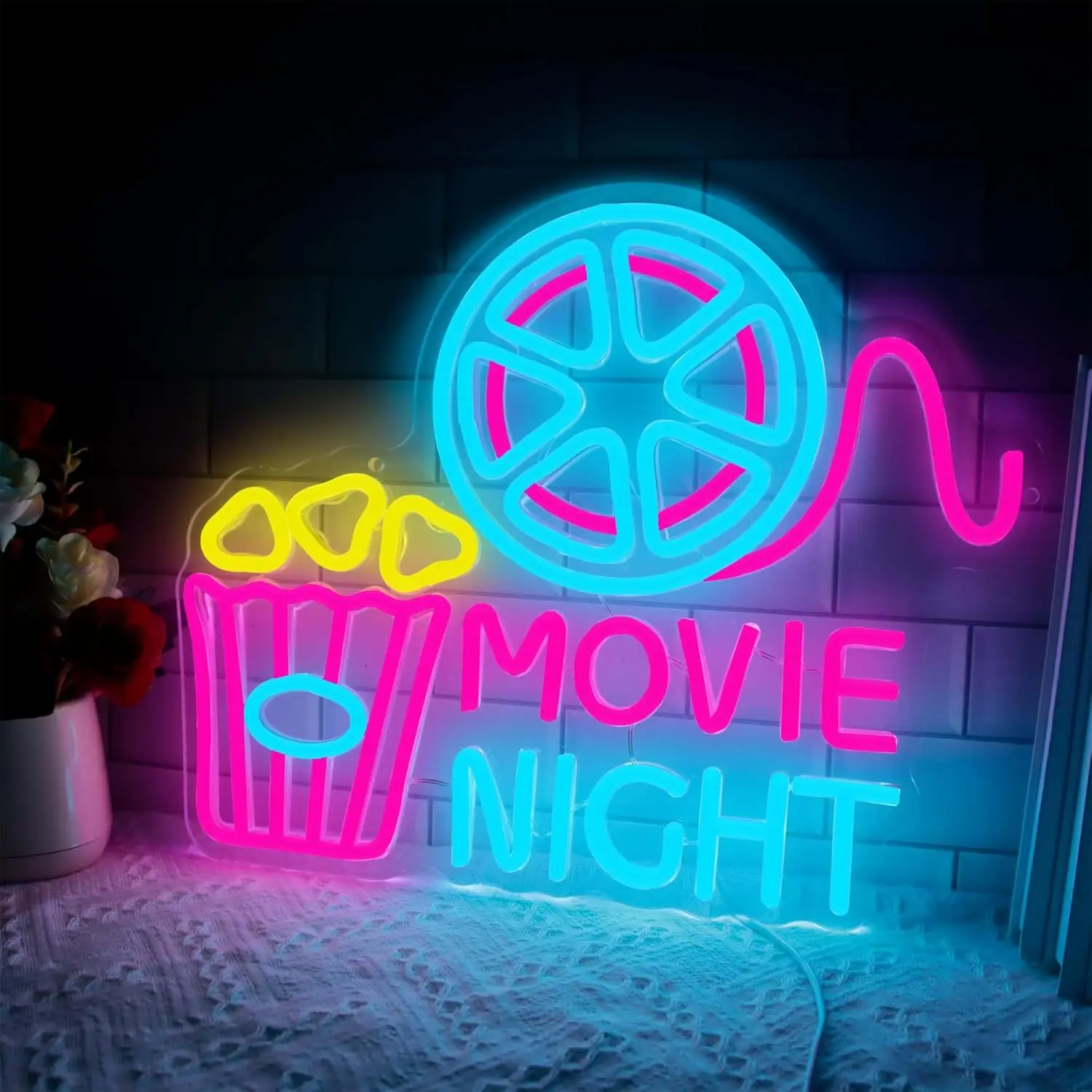 

Movie Night Neon Sign USB Powered LED Neon Light for Wall Decor Movie Time Home Cinema Film Room Cinema Man Cave Bar Decoration