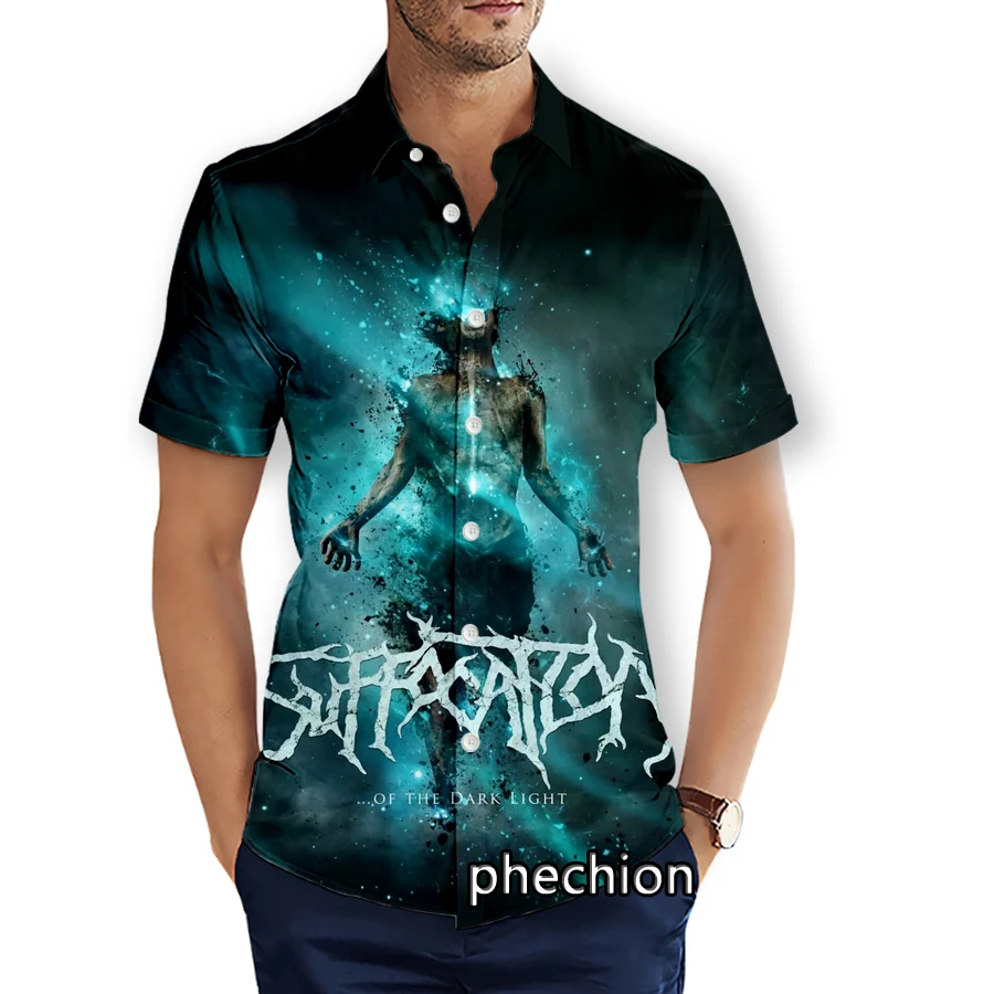 phechion Summer Mens Short Sleeve Beach Shirts Suffocation Band 3D Printed Casual Shirts Fashion Streetwear Men Tops X55