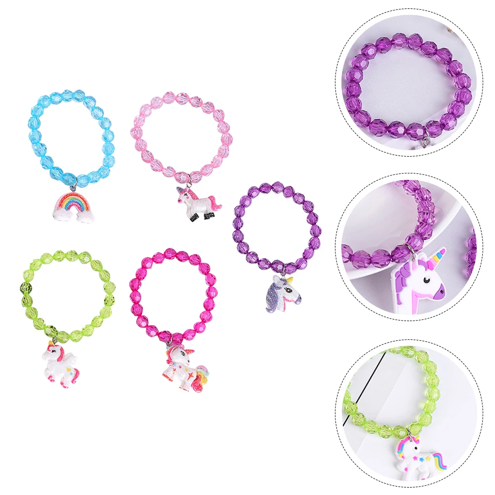 

5Pcs Unicorn Beads Kids Rainbow Bracelets Cartoon Resin Wrist Jewelry Accessory Kids Beads String Jewelries