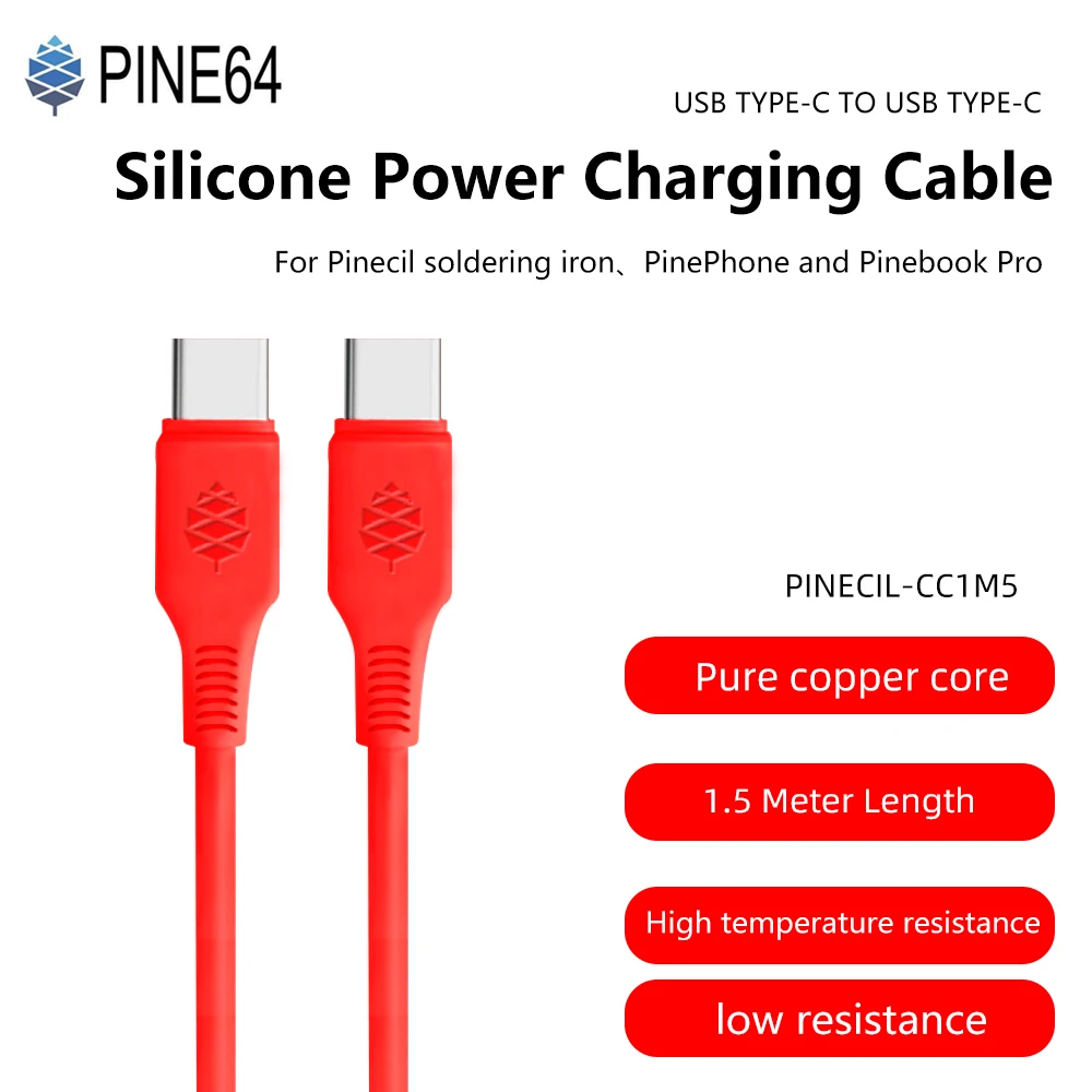 Pine64 USB tipo-c a USB tipo-c cavo di ricarica in silicone per Pinecil TS100 TS101 saldatore PinePhone Pinebook Pro