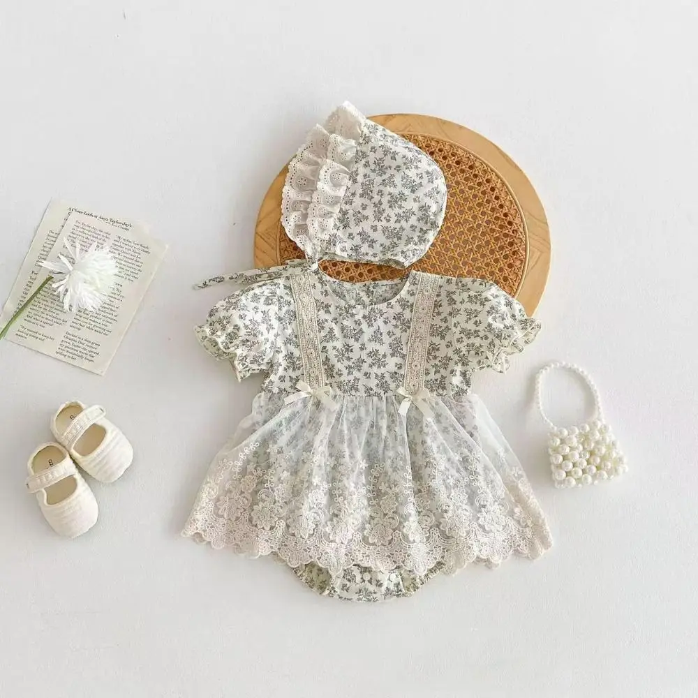 Cute Lace Mesh Baby Jumper Dress Bowknot Bodysuit Flower Baby Jumpsuit Infant Romper Sweet Toddle Climb Suit Gifts