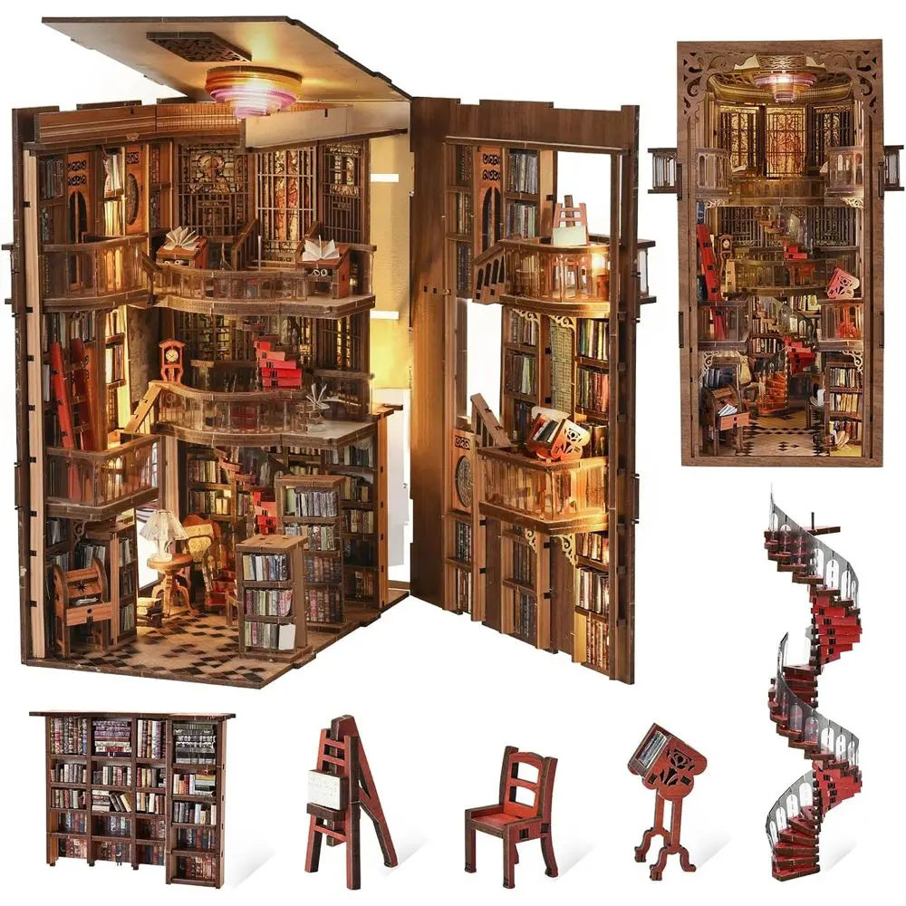 

Набор для создания книжной полки-домика CCCD Book Nook, миниатюрный кукольный домик-книжная полка своими руками, 3D деревянный пазл-подставка для книг с LED-подсветкой для взрослых и подростков (A)