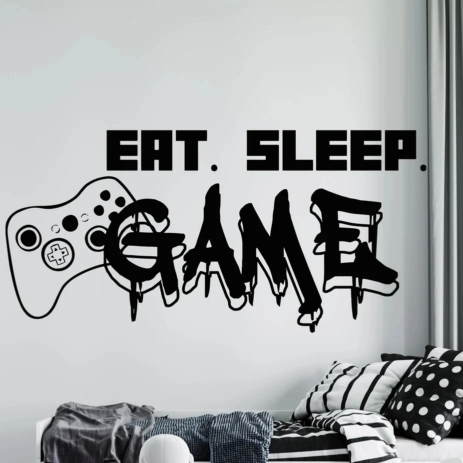 Gamer Wall Decal Eat Sleep Game Video Games Wall Sticker Controller Decal Gaming Room Decor Mural Vinyl Removable Decals A991