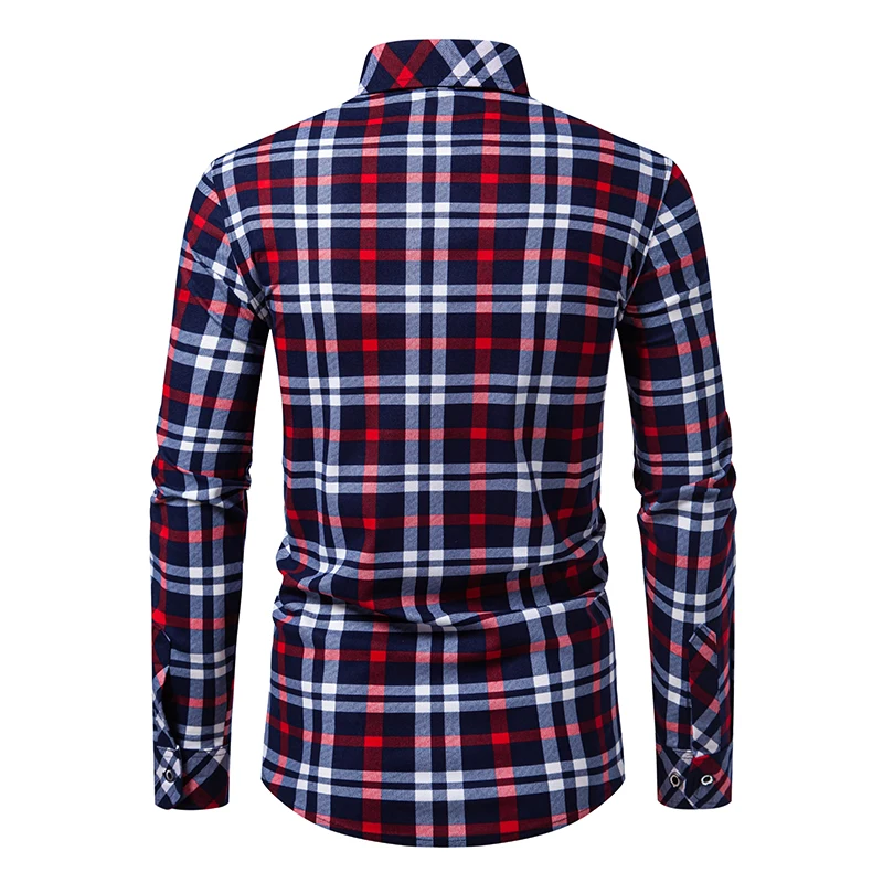 Men\'s Autumn Long Sleeve Plaid Shirt Slim Fit Casual Business Button Up Wrinkle-resistant Non-ironing Fashion Shirts For Man