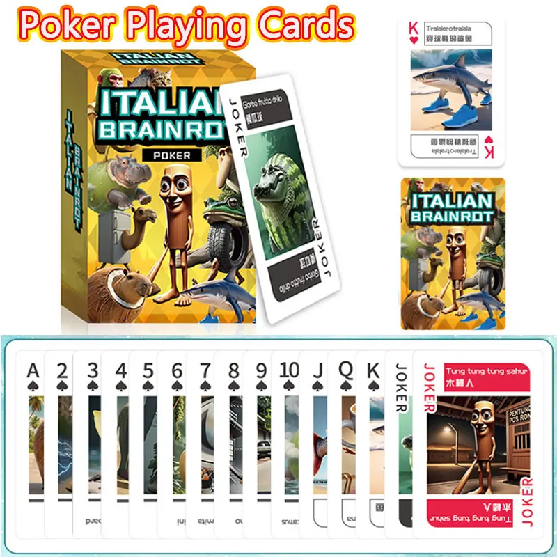 

54Pcs Italian Brainrot Poker Playing Cards Funny Pokercard Tung Tung Tung Sahur Tralalero Tralala Card Game Collection Cards