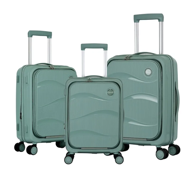 Expandable Front Opening PP Luggage Set Universal Wheels TSA Lock Business Trolley Travel Suitcase