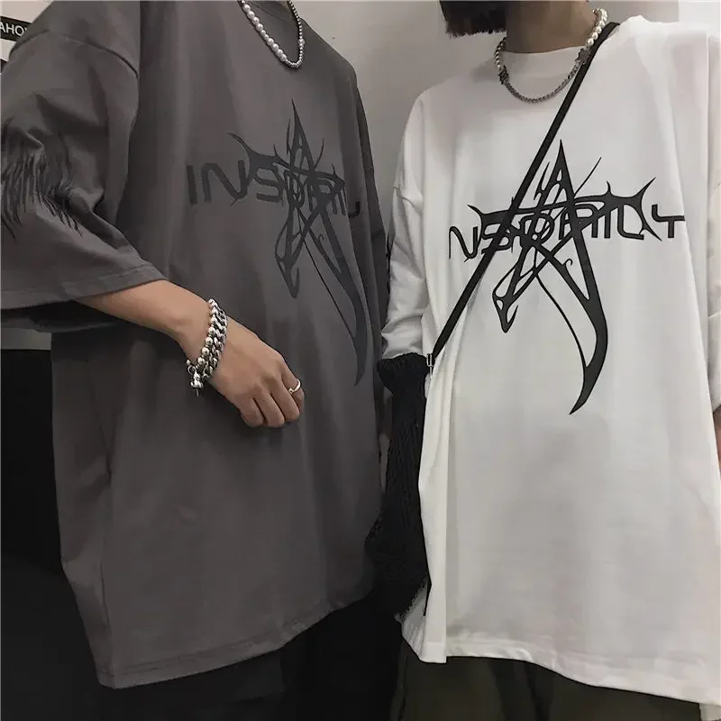 Duże męskie t-shirty w stylu vintage z nadruk Anime, gwiazdkami, krótkie koszulki z rękawami, topy z motywem Y2k 2023 letnie streetwear luźne pary t-shirt