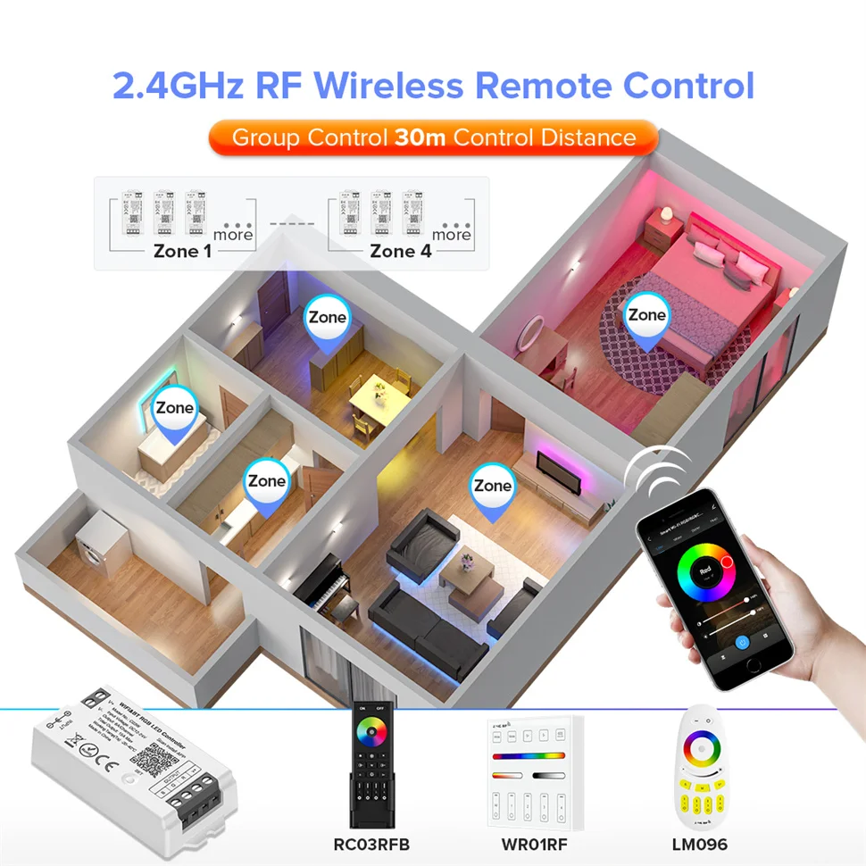 2.4G Tuya WiFi LED Controller Kit Alexa Google Home Bluetooth Voice Control CCT RGB RGBW Dimmer Remote Set DC12V 24V