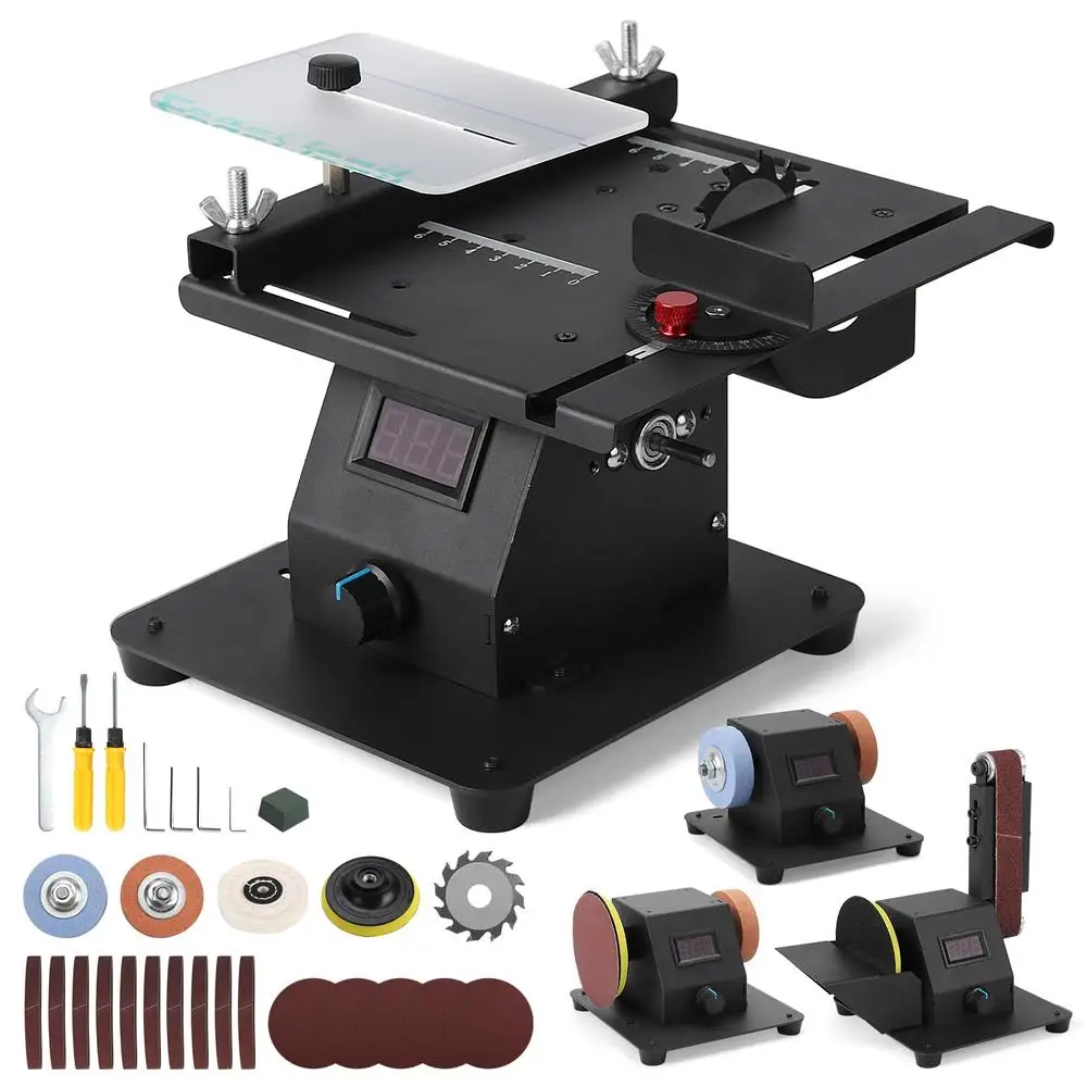 Multi-functional Mini Table Saw Belt Sander Kit LED Display Sanding Belts Dual Wheels Polishing Wax Voltage Adjustable 350W Pure