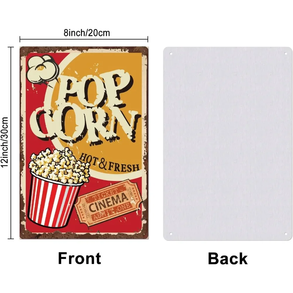 Popcorn Hot & Fresh Vintage Metal Tin Sign Retro Cinema Movie Wall Art Decor for Home Theater Bar Kitchen