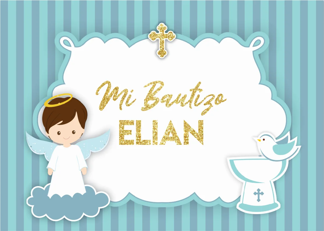7x5ft Blue Gold Angel Wing Christening Prime Communion Baptism Mi Bautizo ที่กำหนดเองพื้นหลังภาพพื้นหลังไวนิล220Cm X 150ซม.