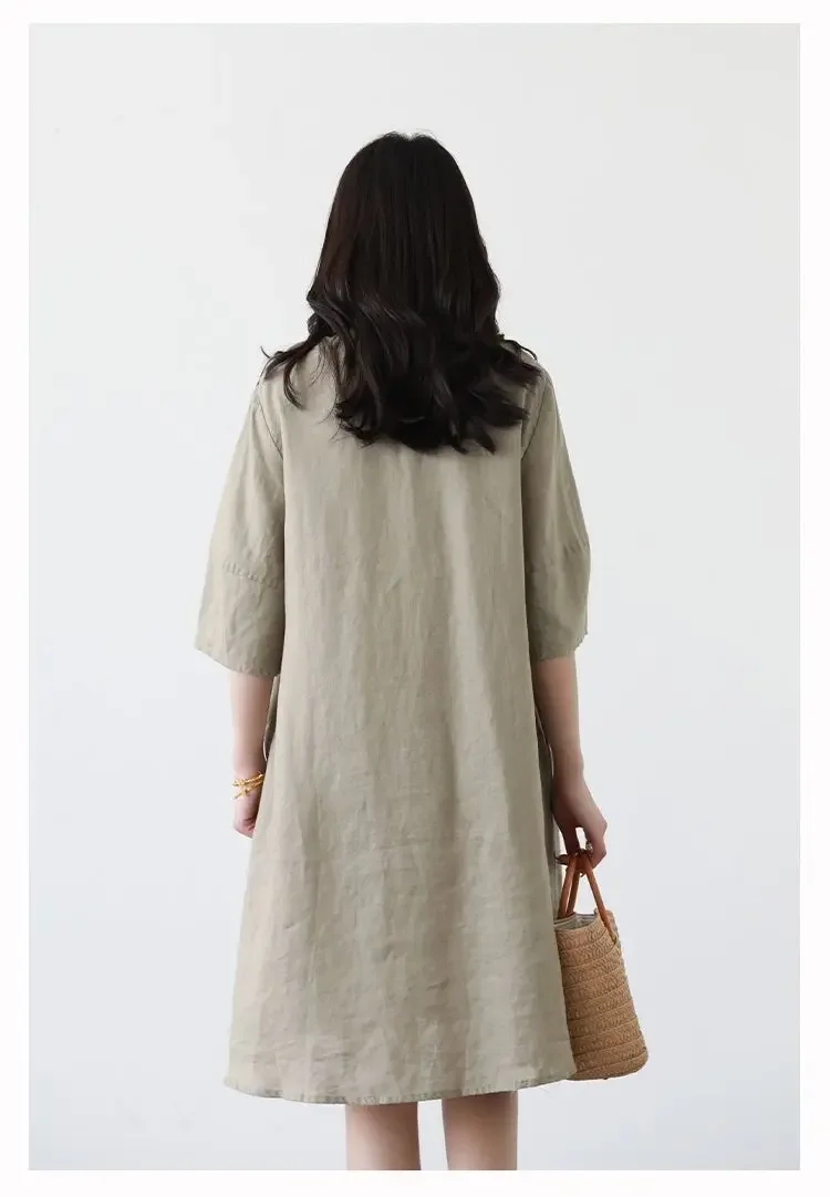 2025年夏新作 レディース Tシャツワンピース 刺繍入り ルーズ オーバーサイズワンピース