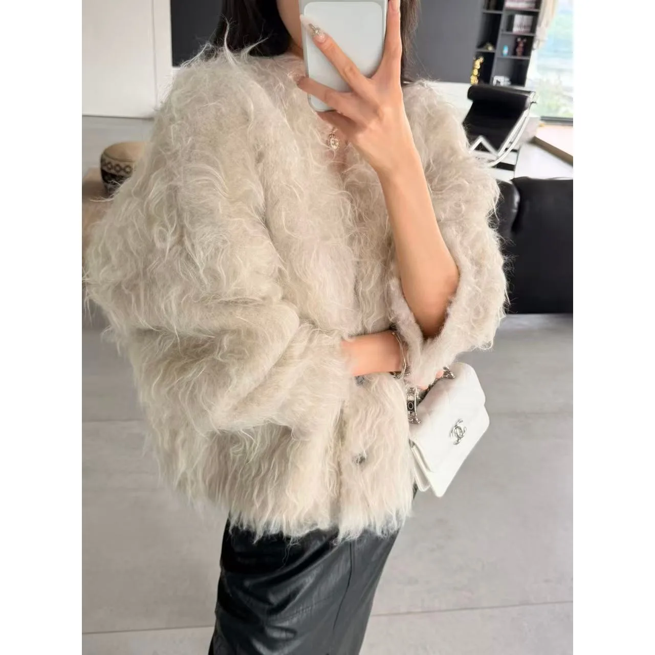 Women's Furry Knit Sweater Coat with Button - Warm Autumn Cardigan
