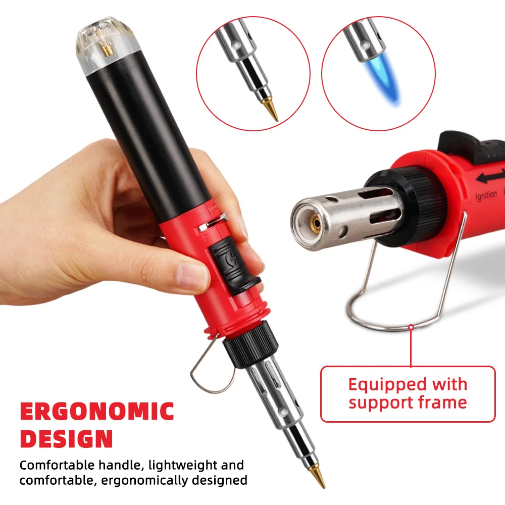 12-IN-1 Cordless Butane Gas Soldering Iron Kit Heat Gun Blower Torch Self-Ignite Adjustable Flame Instant Start Welding Tools