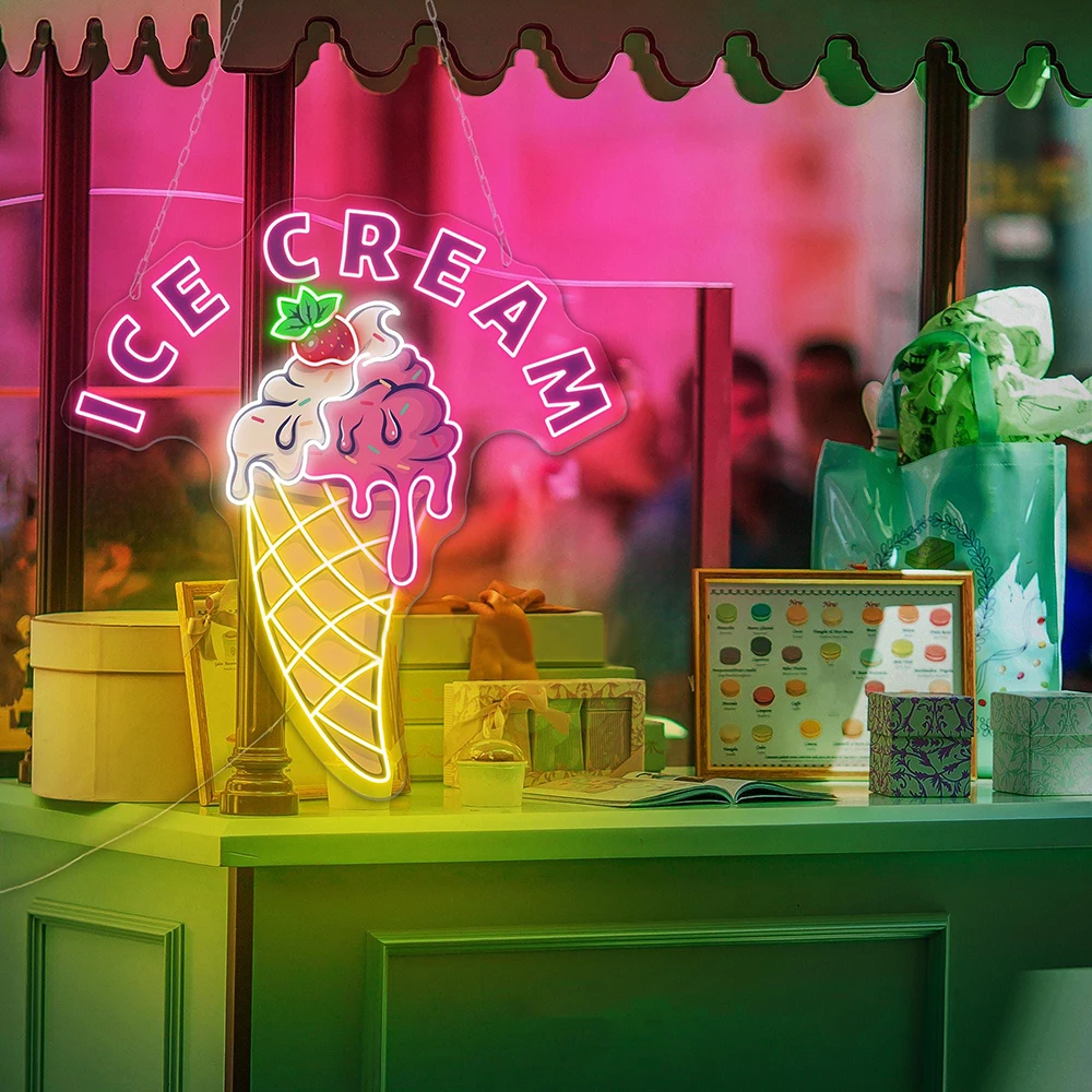 

Ice Cream Neon Sign Custom Led Sign Ice Cream Shop Neon Light Wall Decor Restaurant Open Neon Sweet Bakery Store Decor Signs