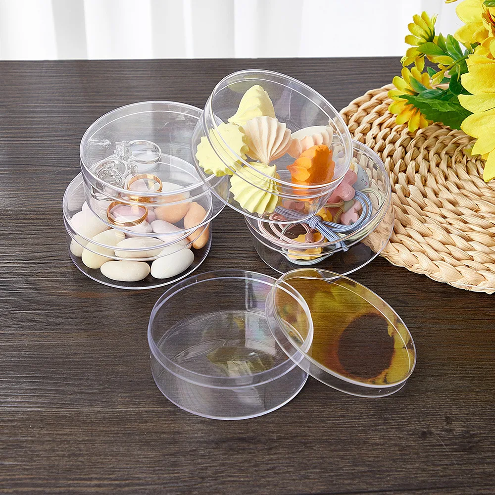 

12Pcs Transparent Round Candy Boxes Lid Clear 8cm Small Storage Containers Wedding Party Favor Organizer Jewelry Beads
