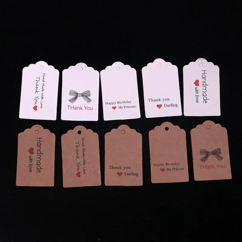 100pcs Blank Kraft Paper Lovely Gift Label DIY Handmade Necklace Earrings Display Price Tags Jewelry Organizer Box Wholesale