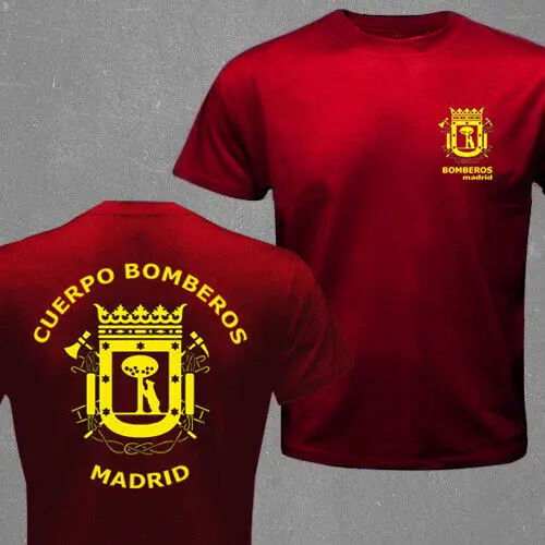 Spain Madrid Firefighter Fire Brigade Cuerpo Bomberos T-shirt Short Sleeve Casual 100% Cotton Shirts