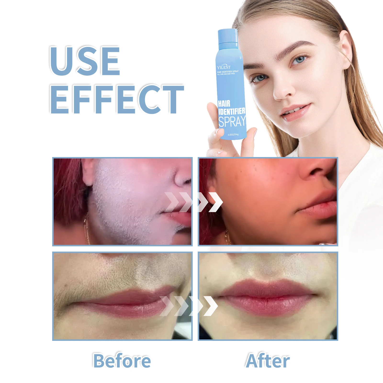 114ML Hair Identifier Spray Painless Face Shaving Inhibitor Depilation for Woman Facial Hair Removal & Smooth Beauty Face Care