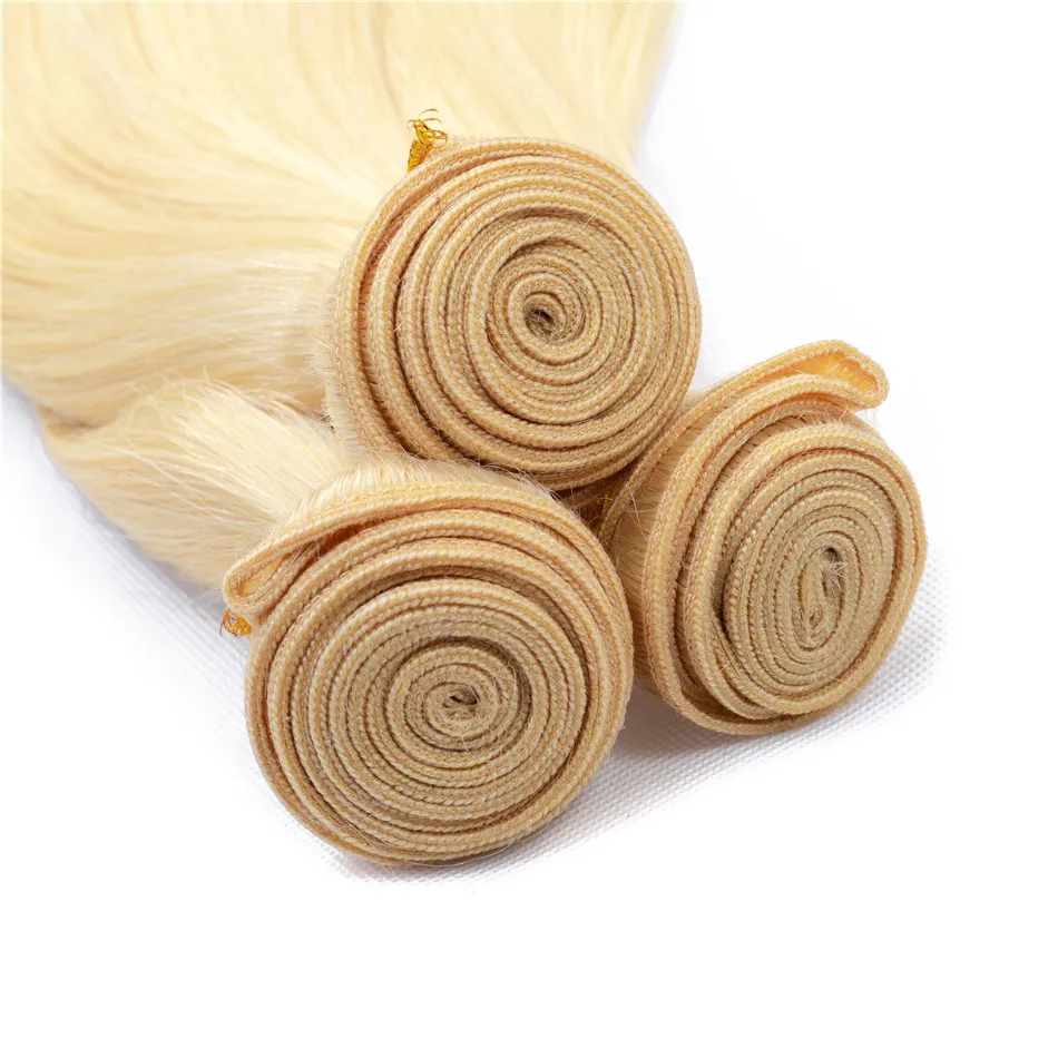 Miss Rola Blonde 12A Grade Straight Human Hair Weave Bundles #613 Honey Blonde Remy Hair Extensions Double Wefts