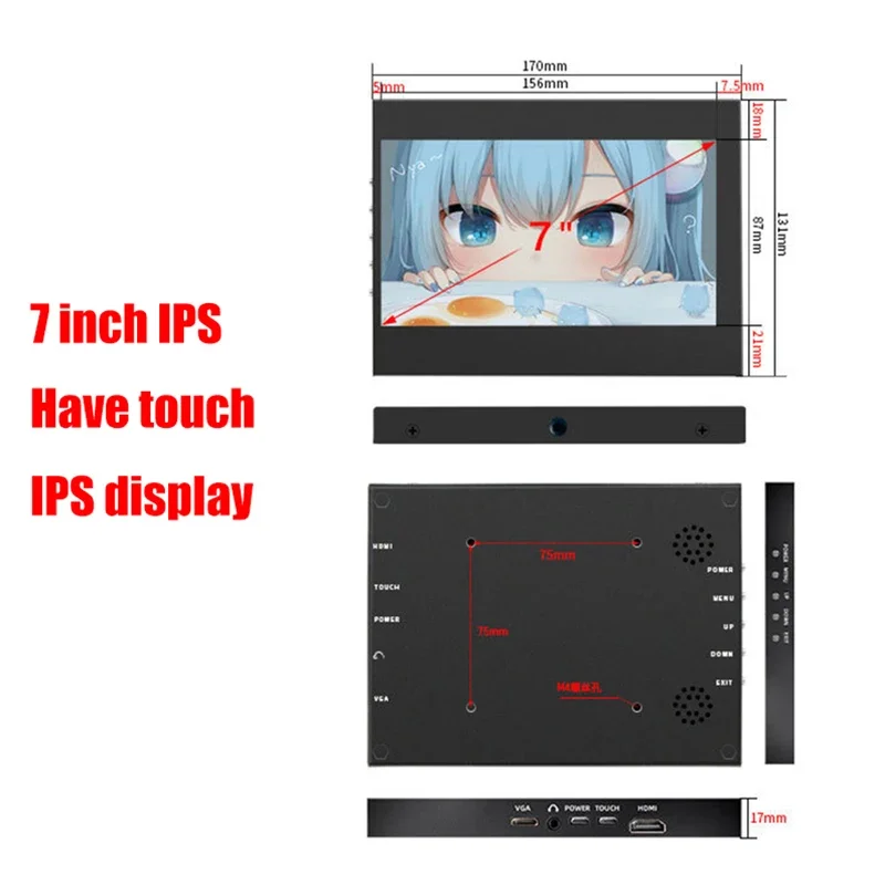 7 Inch IPS Touch Screen USB HD Connect LCD for Raspberry Pi Orange Pi Windows PC Display with Cortical Case Portable Monitor