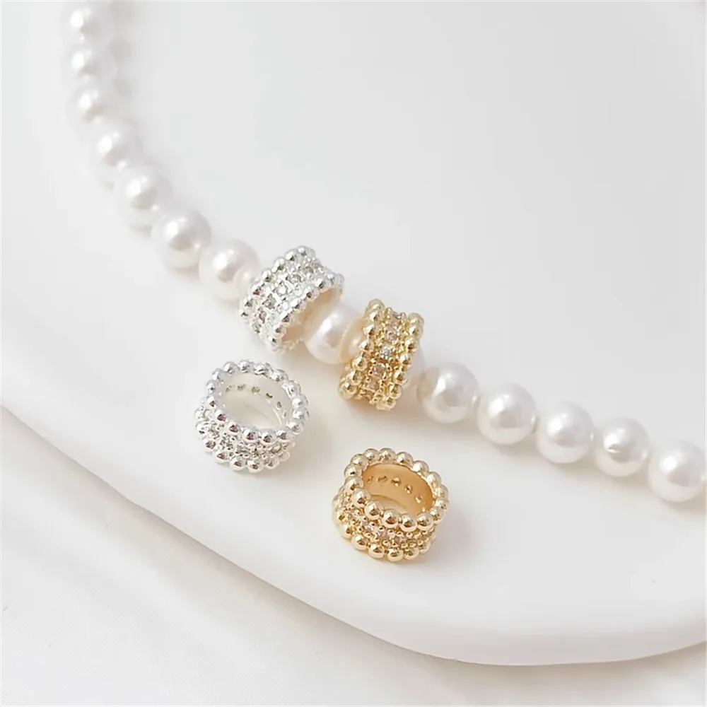 

14K Gold Copper Silver Zircon Large-hole Bucket Beads for Transportation Spacer Beads Pendant Running Ring Handcrafted Jewelry
