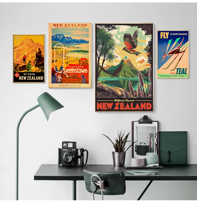 Pintura en lienzo de fruta Zermatt de esquí de Nueva Zelanda, cuadros de pared Vintage, carteles de papel Kraft, pegatinas de pared recubiertas, decoración del hogar, regalo para niños