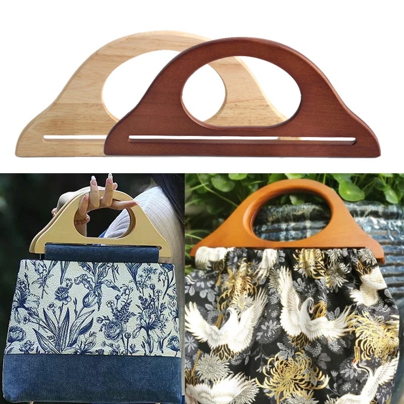 2PCS Natural Solid Wood Wallet DIY Knitted Bag Hanger Handle D Shape Wooden Beach Bag Straw Bag Handle Replacement
