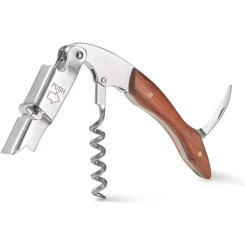 Bottle Opener, With a Comfortable Rosewood Handle, Loaded Double Lever Cap Remover, Used By Sommelier, Waiters, and Bartenders