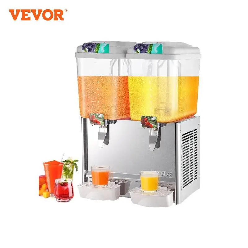 Vevor Commerciële Drankdispenser 18l 1/2/3 Tank Koude Drank Dispenser Roestvrijstalen Sap Dispenser Thermostaat Controller