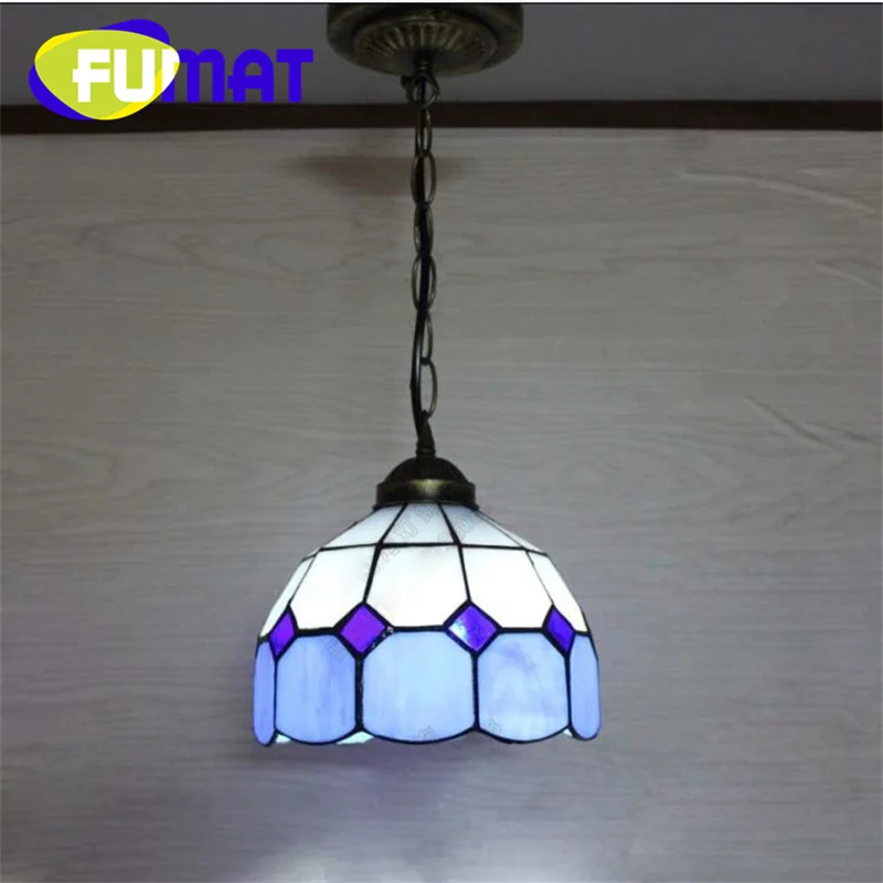 FUMAT Tiffany style stained glass modern simple Mediterranean chandelier for living room and dining hall hallway LED decor