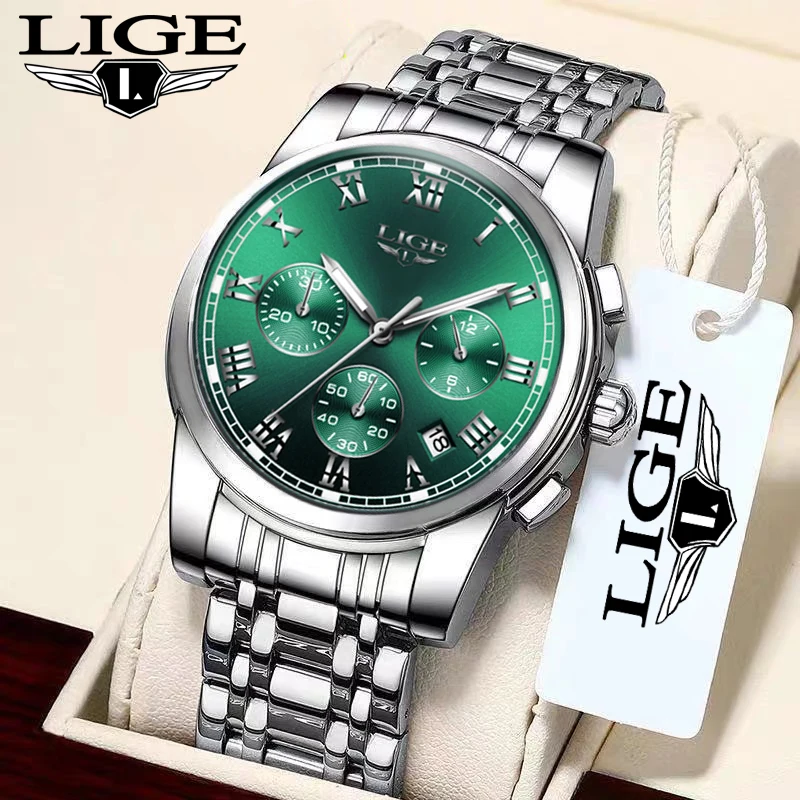 LIGE New Men Watch Top Brand Luxury Sports Quartz Mens Watches Full Steel Waterproof Chronograph Wristwatch Men Relogio Masculin