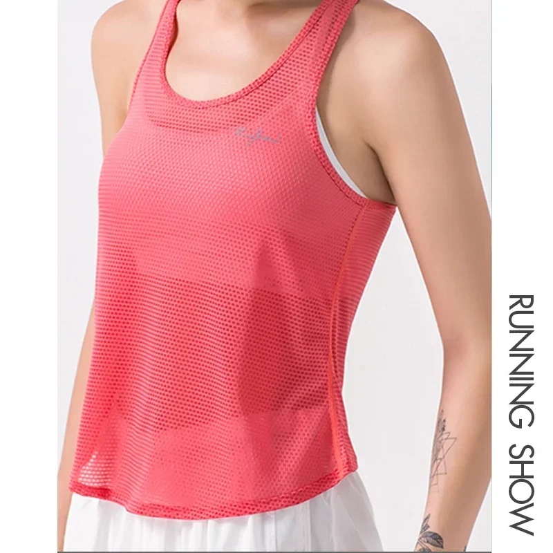 Women Summer Running Vest Sleeveless Quick Dry Breathable I Style Sport T-shirt Thin Yoga Fitness Top Mesh Solid Color