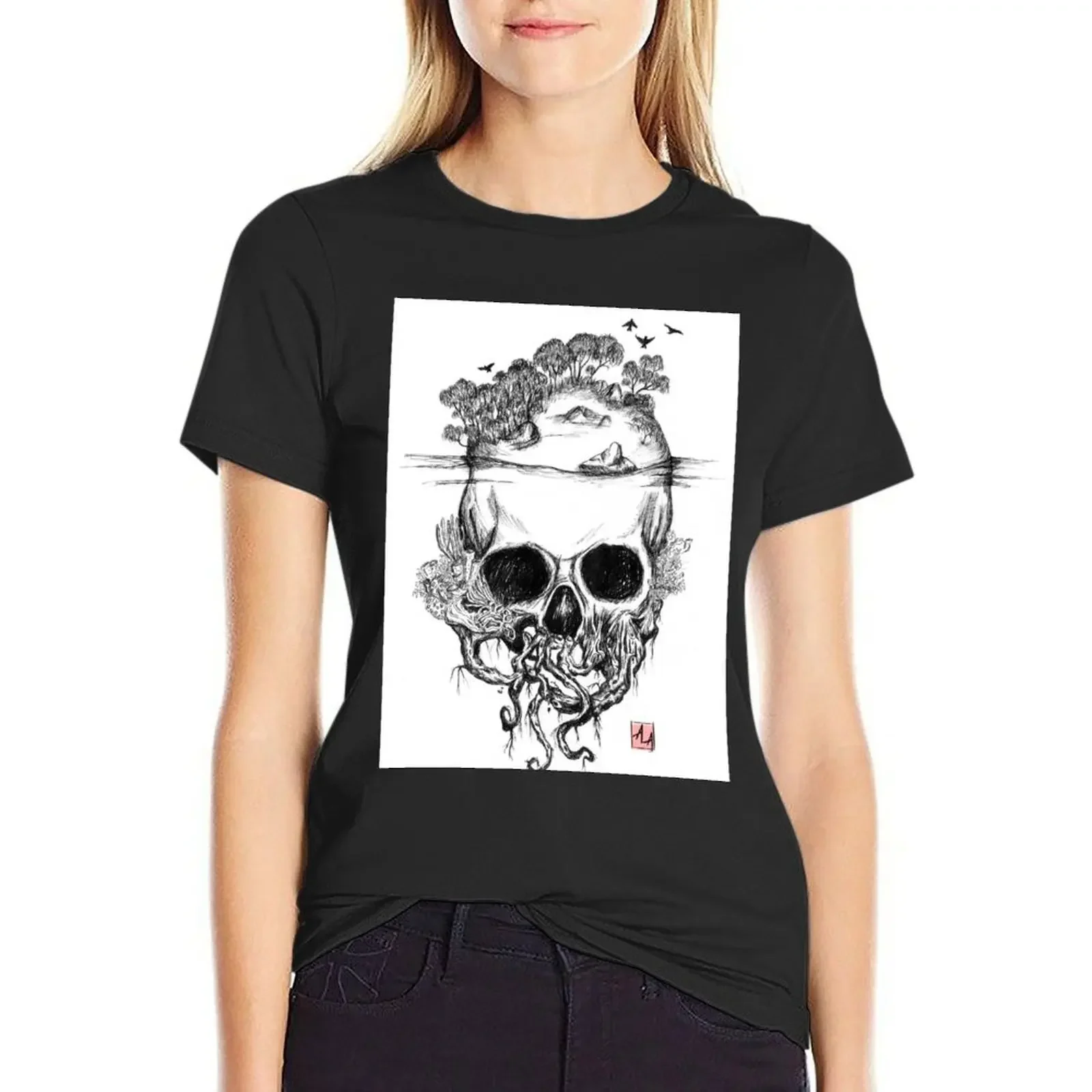 

Sea Skull  T-Shirt Female clothing hippie clothes animal prinfor tops Women's tops