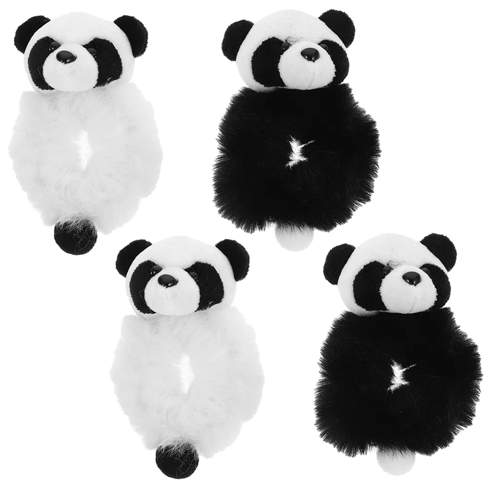 

4 Pcs Plush Panda Hair Rope Girls Accessories Scrunchies Ties for Women Furry Animal Ropes Elastic Student Ponytail Holder