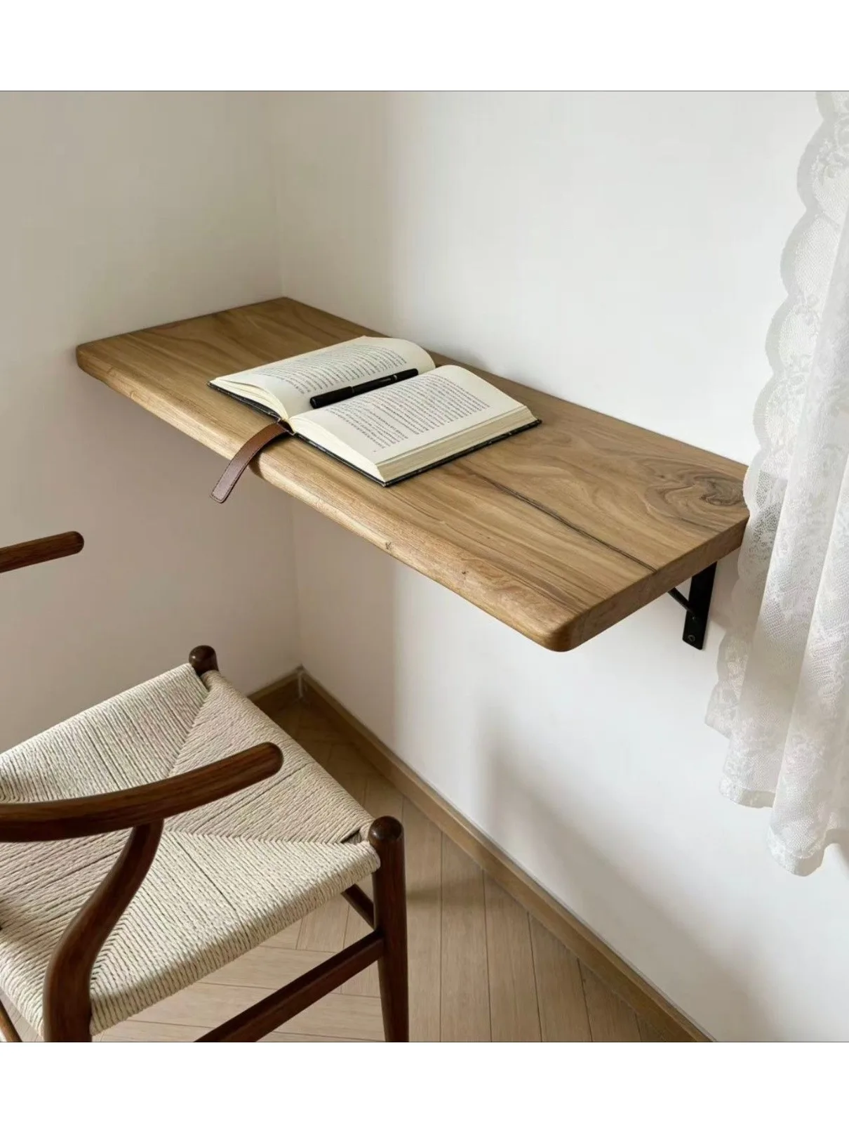 Simple wind solid wood wall hanging table large capacity storage rack wall table