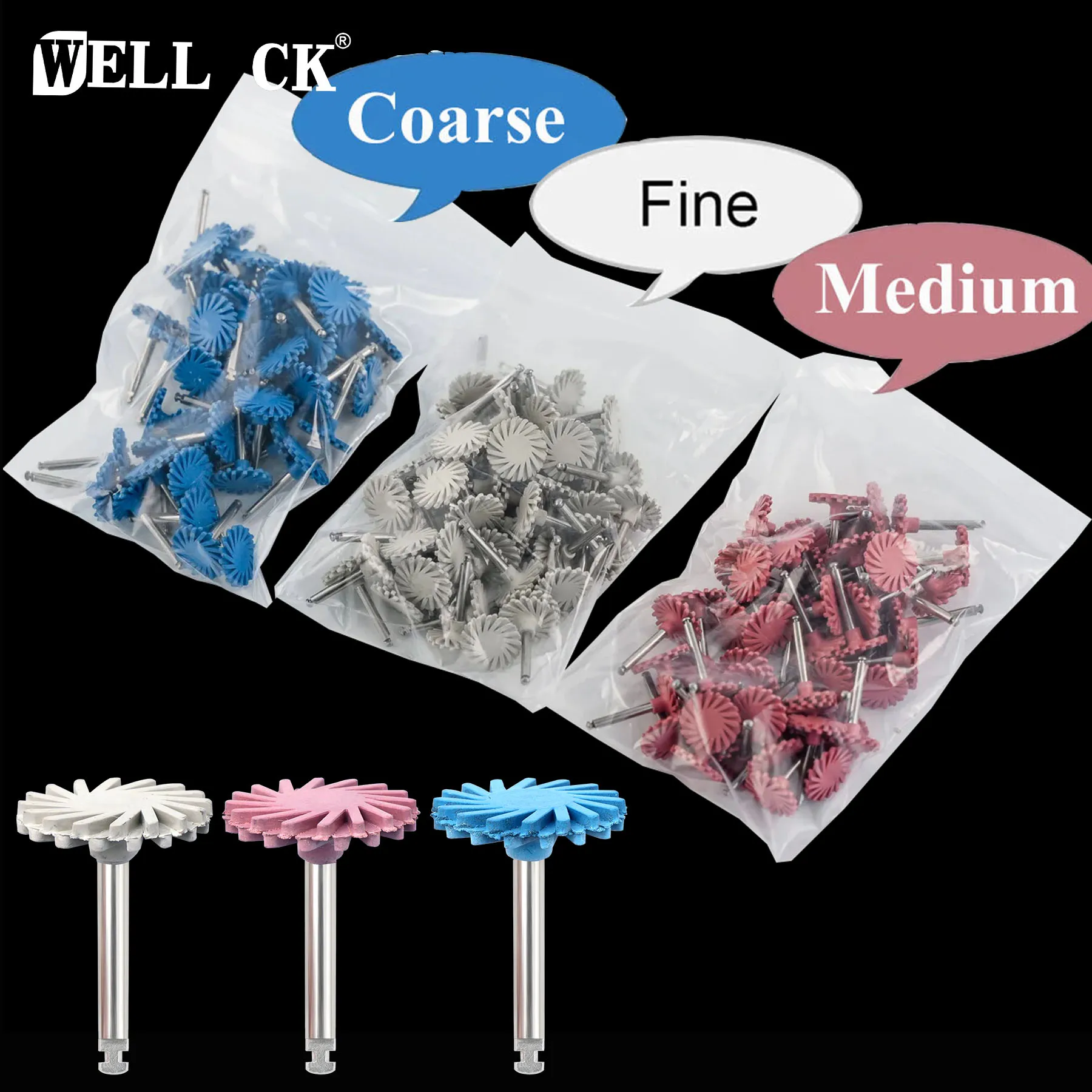 30/50Pcs Dental RA Rubber Diamond Resin Polishing Spiral Flex Brush Composite Resin Polishing Diamond System 14mm Wheel Kit