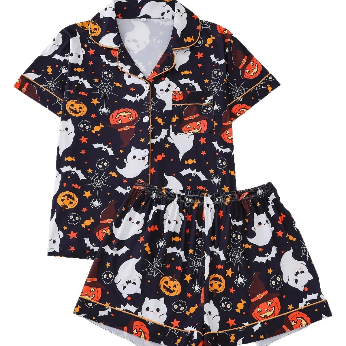 Halloween Women Pajama Set Autumn Collar Comfortable Pajama Set Sleepwear for Women