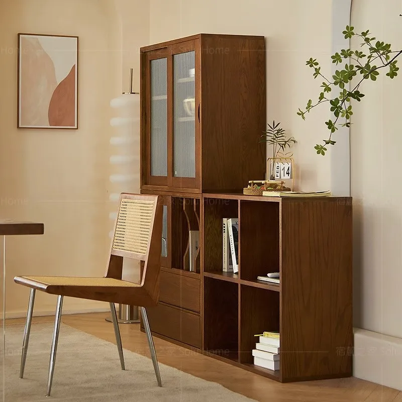 Nordic solid wood bookcase combination living room storage display cabinet dining room floor-to-ceiling dishes cabinet