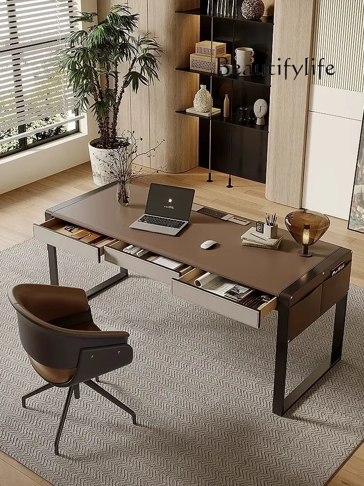 Italian light luxury saddle leather desk home living room desk designer high-end computer desk