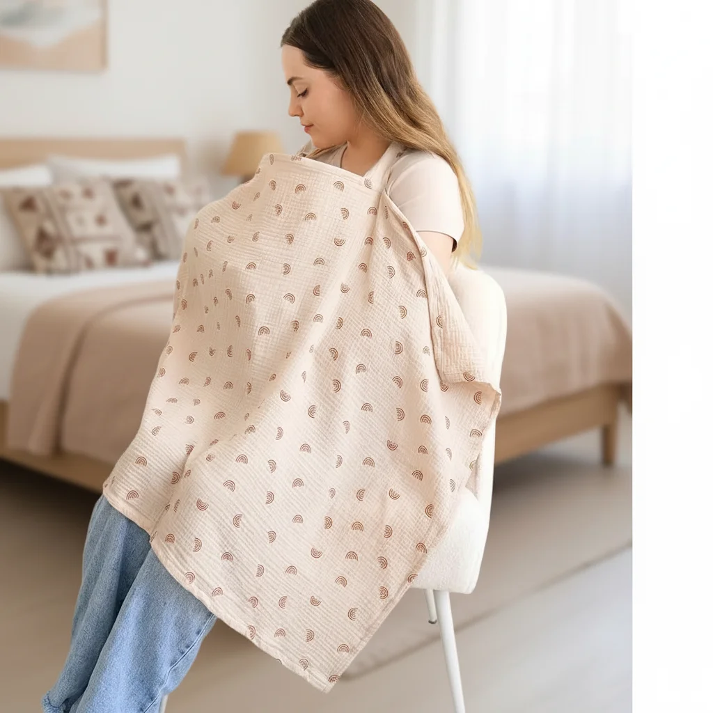 Privacy Breast Feeding Blanket Portable with Arch Neckline Breastfeeding Nursing Cover Feeding Cloth Breathable Nursing Apron