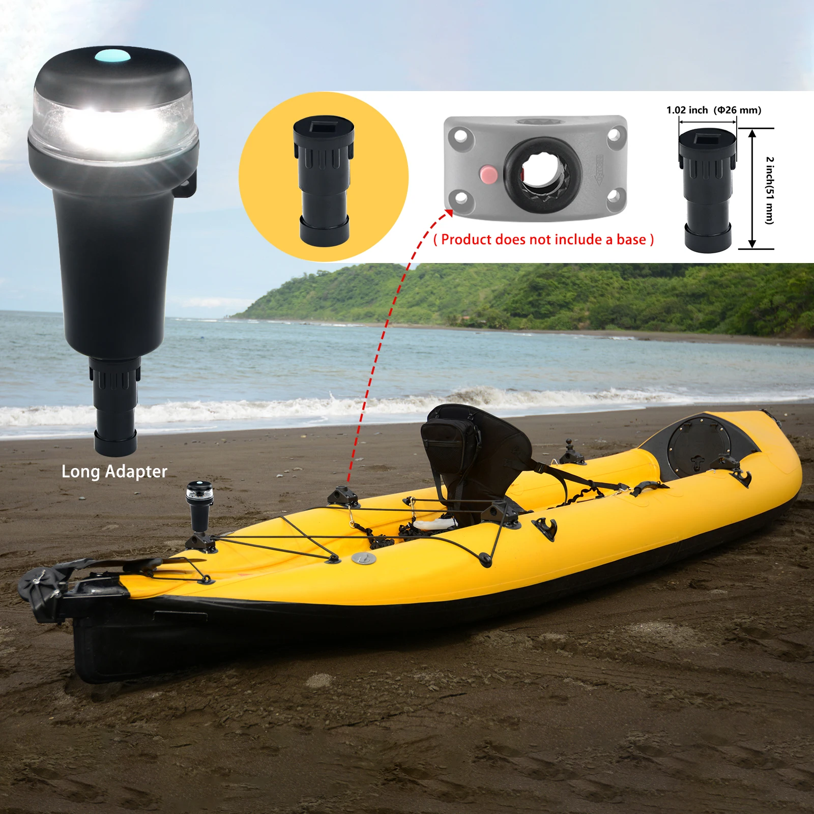 Kayak Portable Navigation Led Lamp All Round White Color Adaptors Light  AA Batteries(Not Included) Boat Accessories Marine