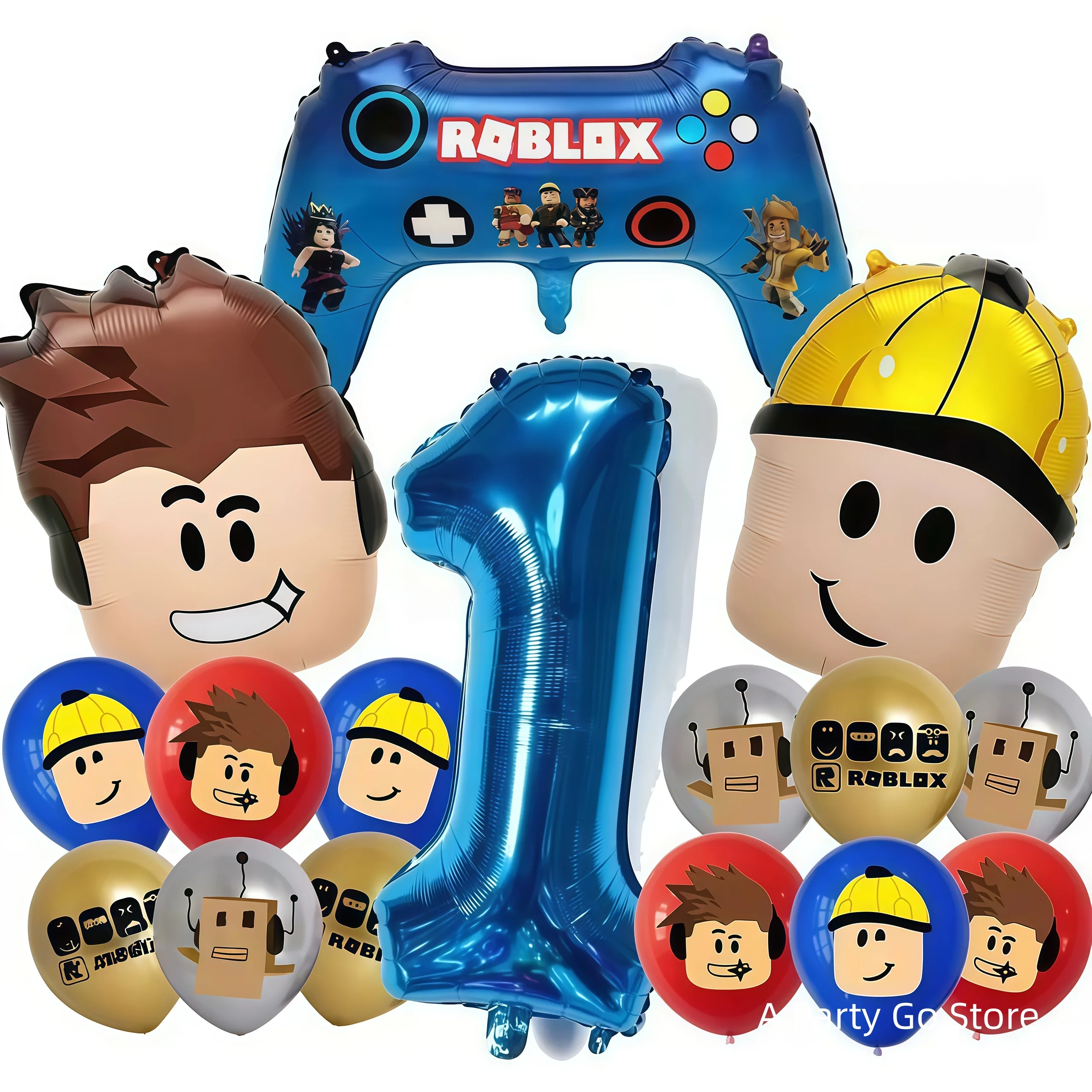 Roblox ballonnen, Roblox thema ballonnen voor jongens, cartoonvormige, dubbelzijdige verjaardagsdecoraties, happy birthday decoratie