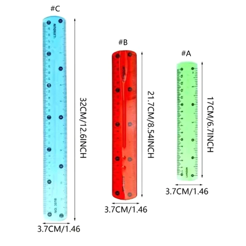 Régua flexível cor 2 peças, régua plástico dobrável macia, escala dupla, régua dobrável