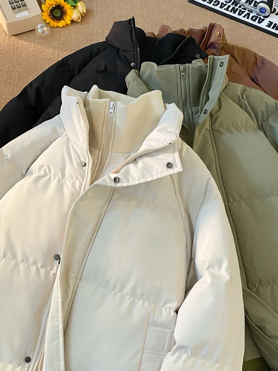 

Мужская зимняя модная городская куртка из пухового хлопка, теплая и прочная, с воротником-стойкой, утепленная, с длинными рукавами, на молнии, для пар